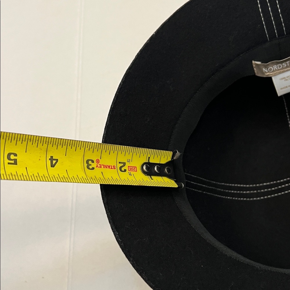 NORDSTROM BLACK WOOL WHITE STITCHING BOW FRONT CLOCHE WOMENS HAT - Picture 10 of 12